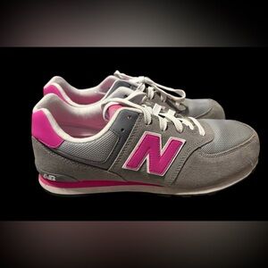 New Balance Kids Gray Sneakers with Pink Accents